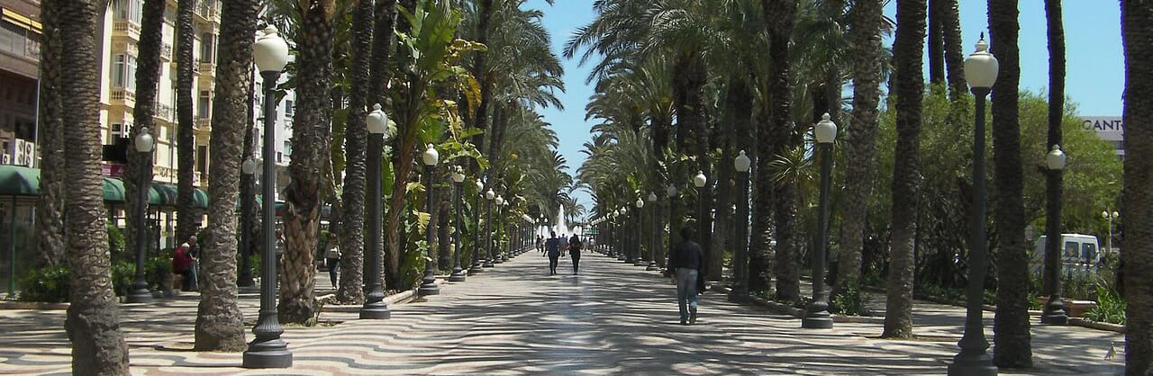 Paseo de la Explanada con sus mosaicos ondulados y palmeras