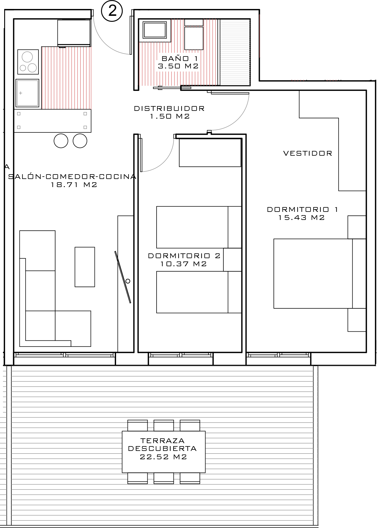 Plano ático PA-01 — 81 m² + terraza 16 m²