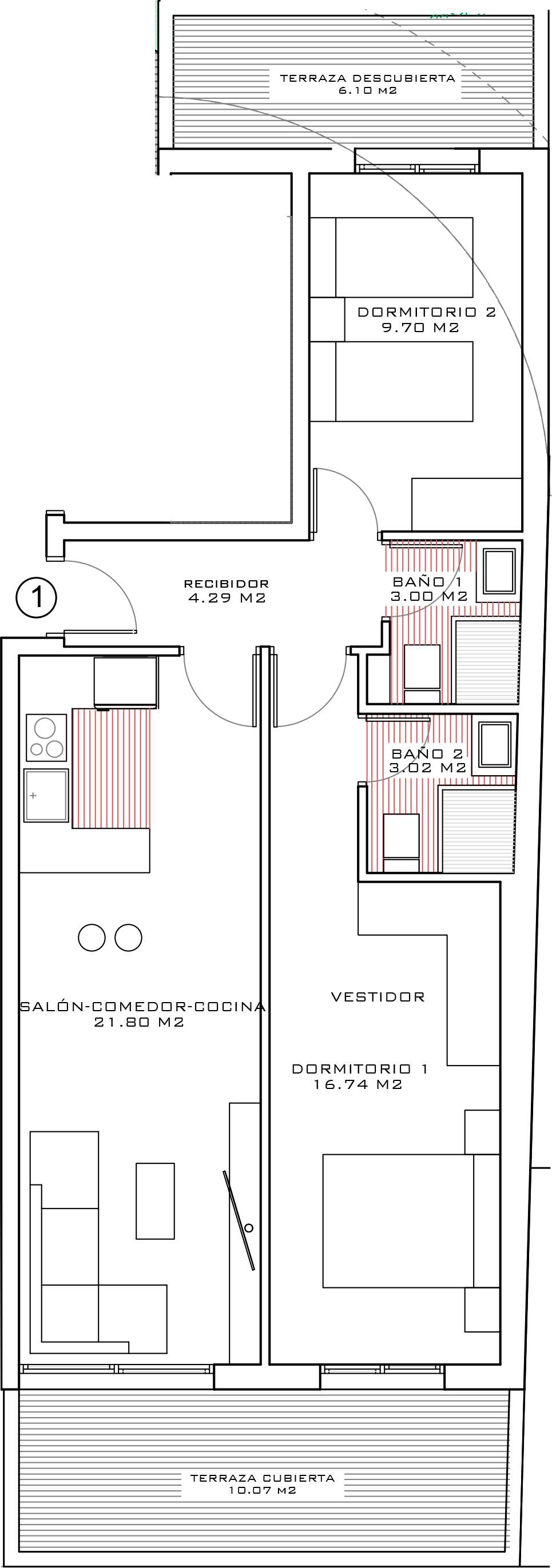 Plano vivienda PB-01 — 74 m²