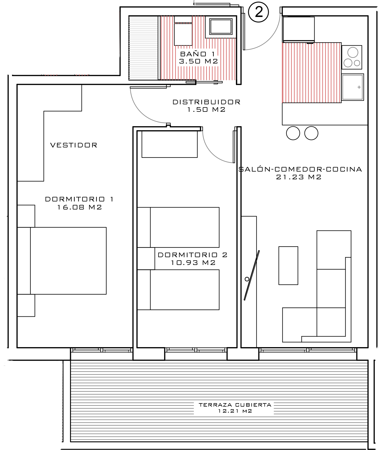 Plano vivienda PB-02 — 66 m²